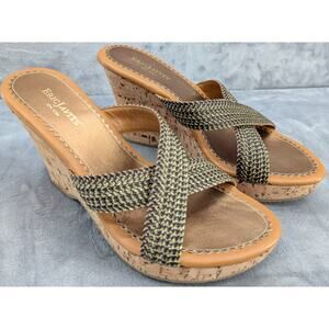 Eric Javits New York woven crisscross cork wedge 4" heels slip on made in Italy